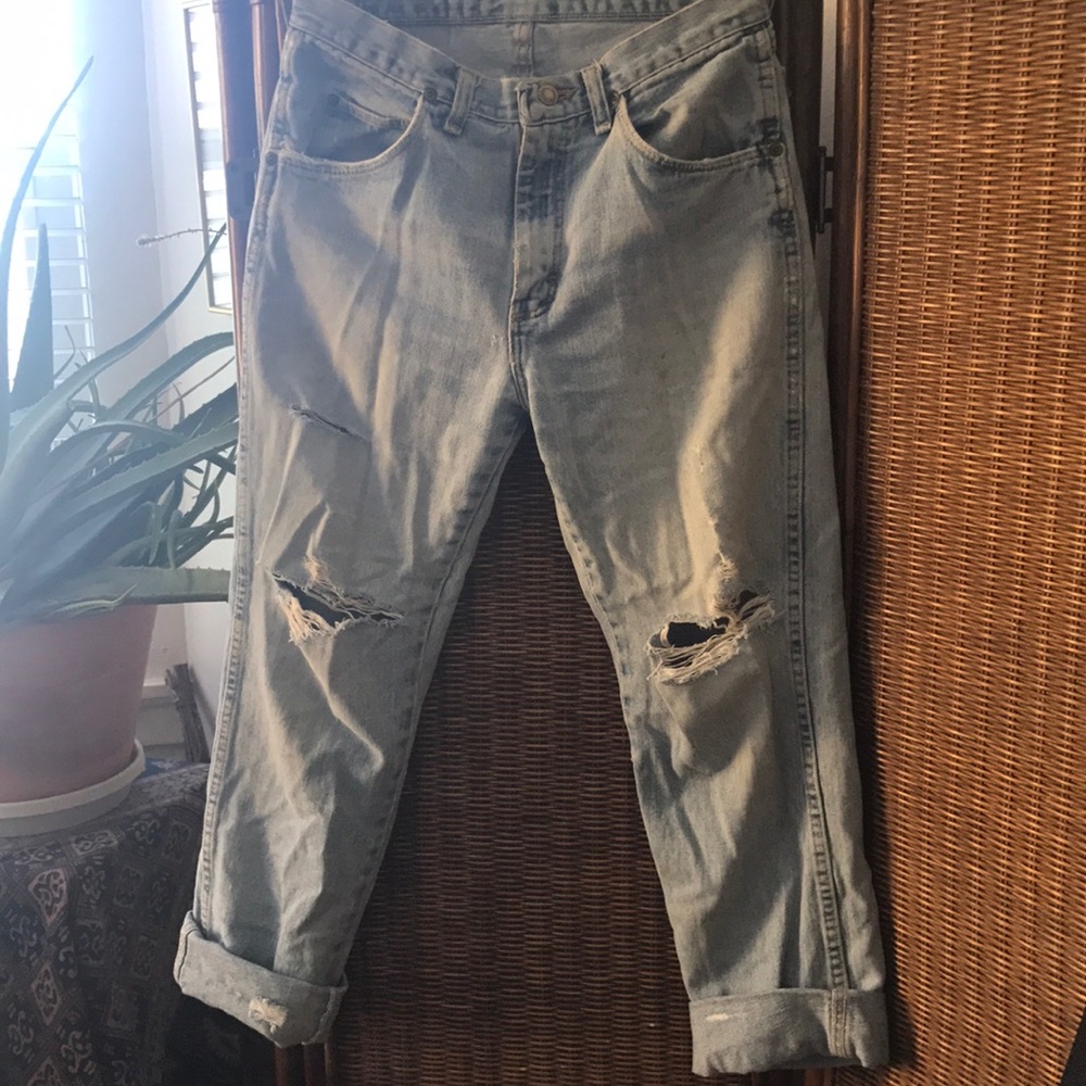 High-Waisted Distressed Wrangler Denim